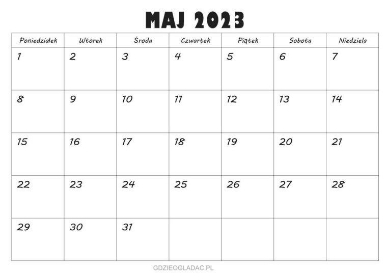 Kalendarz Maj